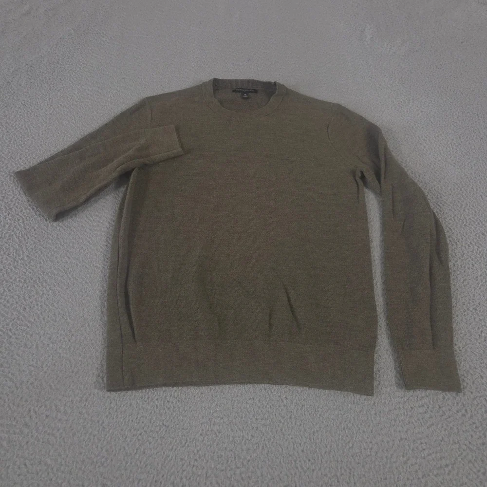 Banana Republic Sweater Mens M Olive Green Textured Knit Crewneck Cotton Blend
